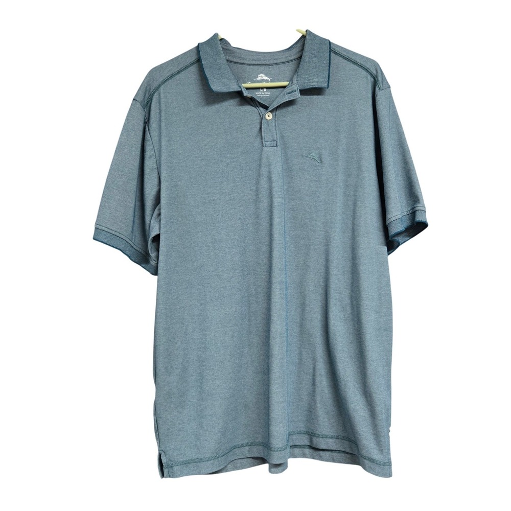 Tommy Bahama Blue Heathered Cotton Blend Short Sleeve Polo Shirt Men's Size L‎